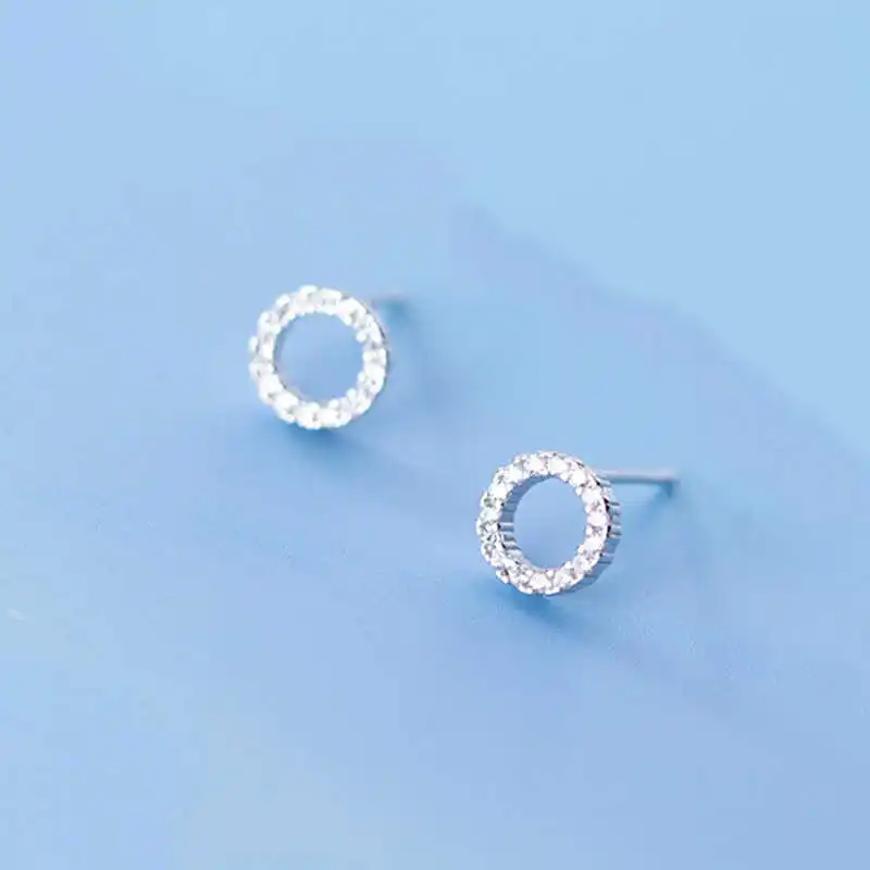 

PONYKISS Genuine S925 Sterling Silver Hollow Round Zircon Stud Earrings Women Party Delicate Elegant Accessory Classic Gift