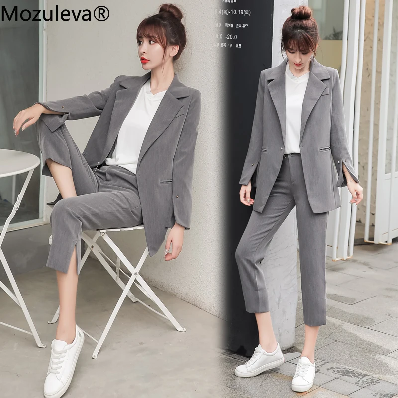 Mozuleva/осенний женский брючный костюм с пуговицами груша шикарный комплект из 2