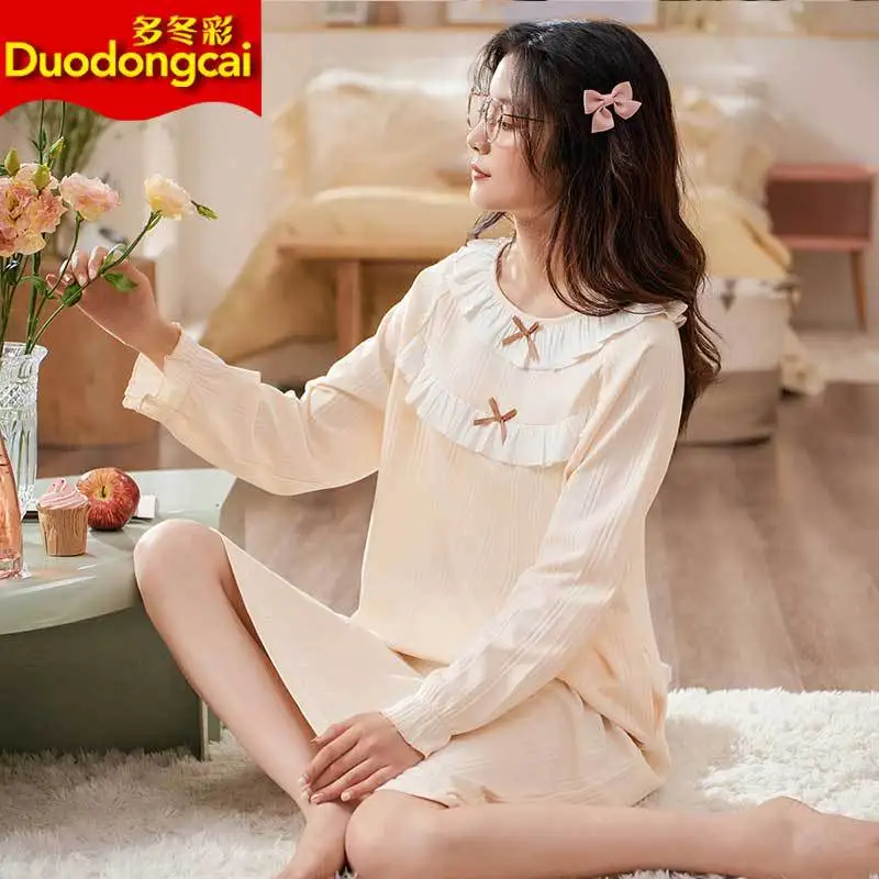 

Summer Princess Wind Pure Cotton Women Nightdress Spring Soft Lovely Large Size Night Skirt Pure Color Loose Ladies Home Clothes