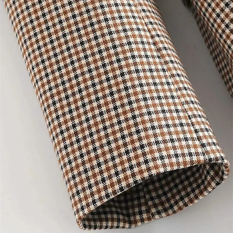 

PSEEWE Za Blazer Woman Long Plaid Blazer Women Autumn Jacket 2021 Double-Breasted Long Sleeve Checked Jacket Female Office Wear