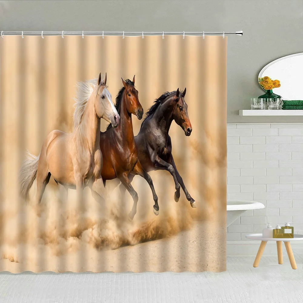 

Pentium Animal Horse Shower Curtain Bathroom Supplies Fabric Bath Screen Home Decor With Hooks Cloth Curtains Set 3D Printing