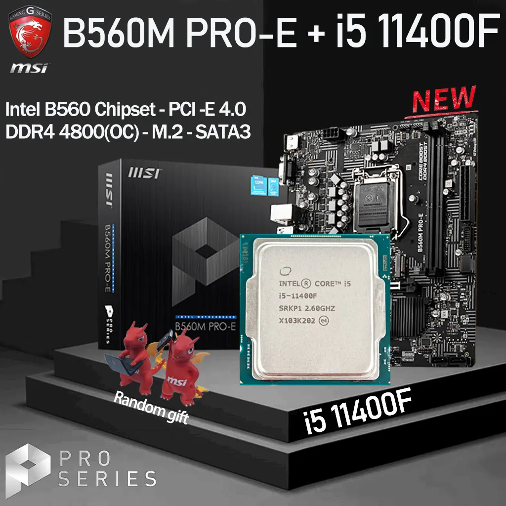 

LGA 1200 MSI B560M PRO-E Motherboard Set + Intel Core i5 11400F Combo DDR4 64Gb M.2 PCI-E 4.0 B560 Placa-mãe KIt Desktop B560