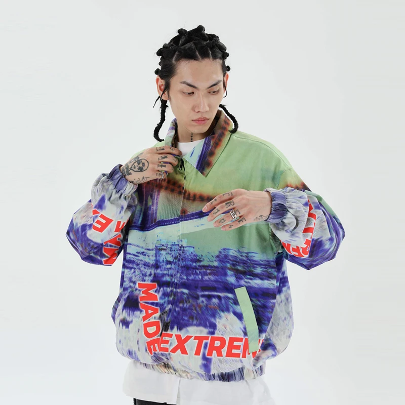 

2020 Creative Printed Jackets and Coat Men Hip Hop Casual Streetwear Fashion Full Zip Up Jacket Coat Street Wear Outwear WY097