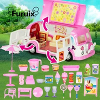dollhouse furniture dolls role play picnic car bus set diy little critters home pretend gifts toy ice cream bus fast food camper