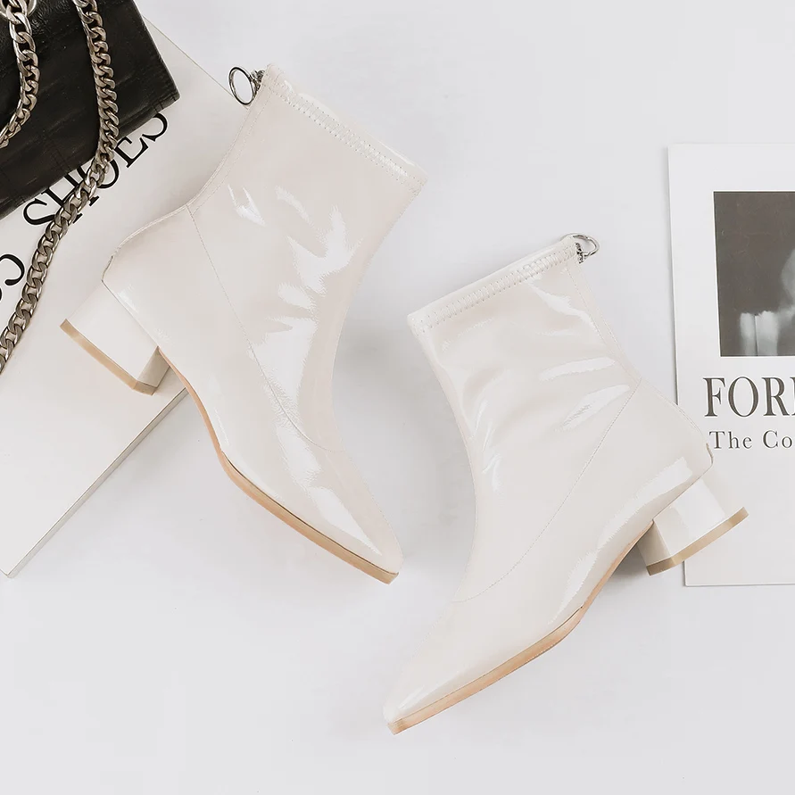 2019 роскошные ботинки женские белые Челси ботильоны на низком каблуке с круглым