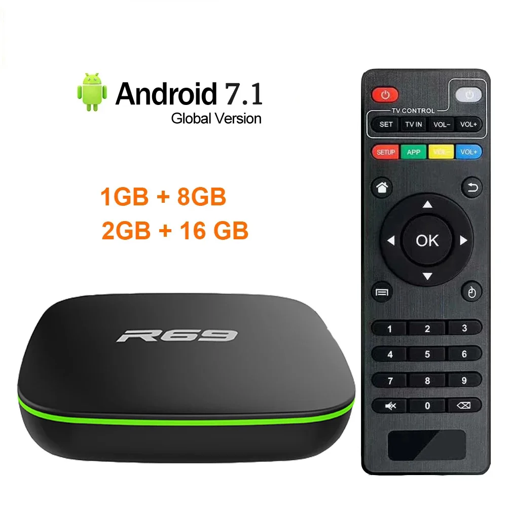 ТВ приставка R69 Smart Android 7 1 + 8 Гб Allwinner H3 4 ядра 2 ГГц Wi Fi 1080P HD|ТВ-приставки и