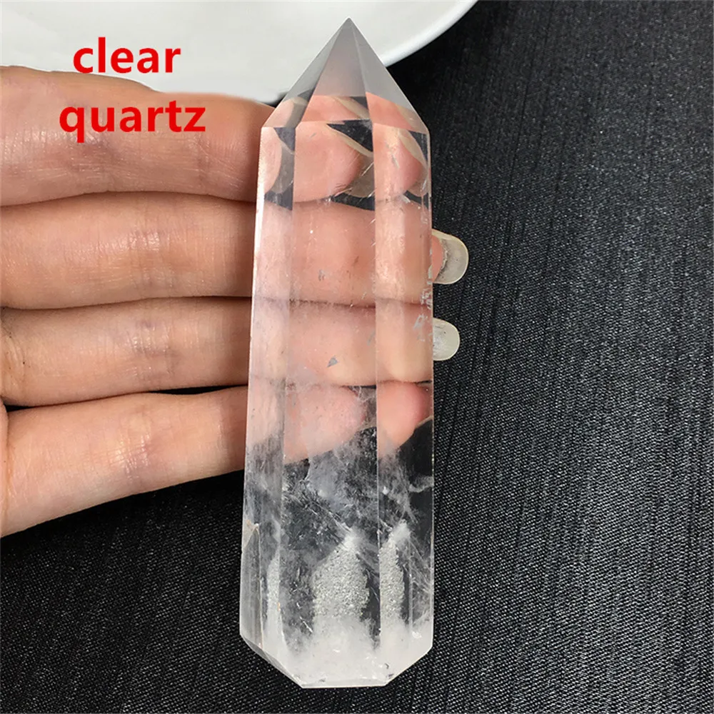 Natural Fluorite Citrine pink Hexagonal Column Crystal Point Healing Wand Mineral quartz Home Decoration Stone |