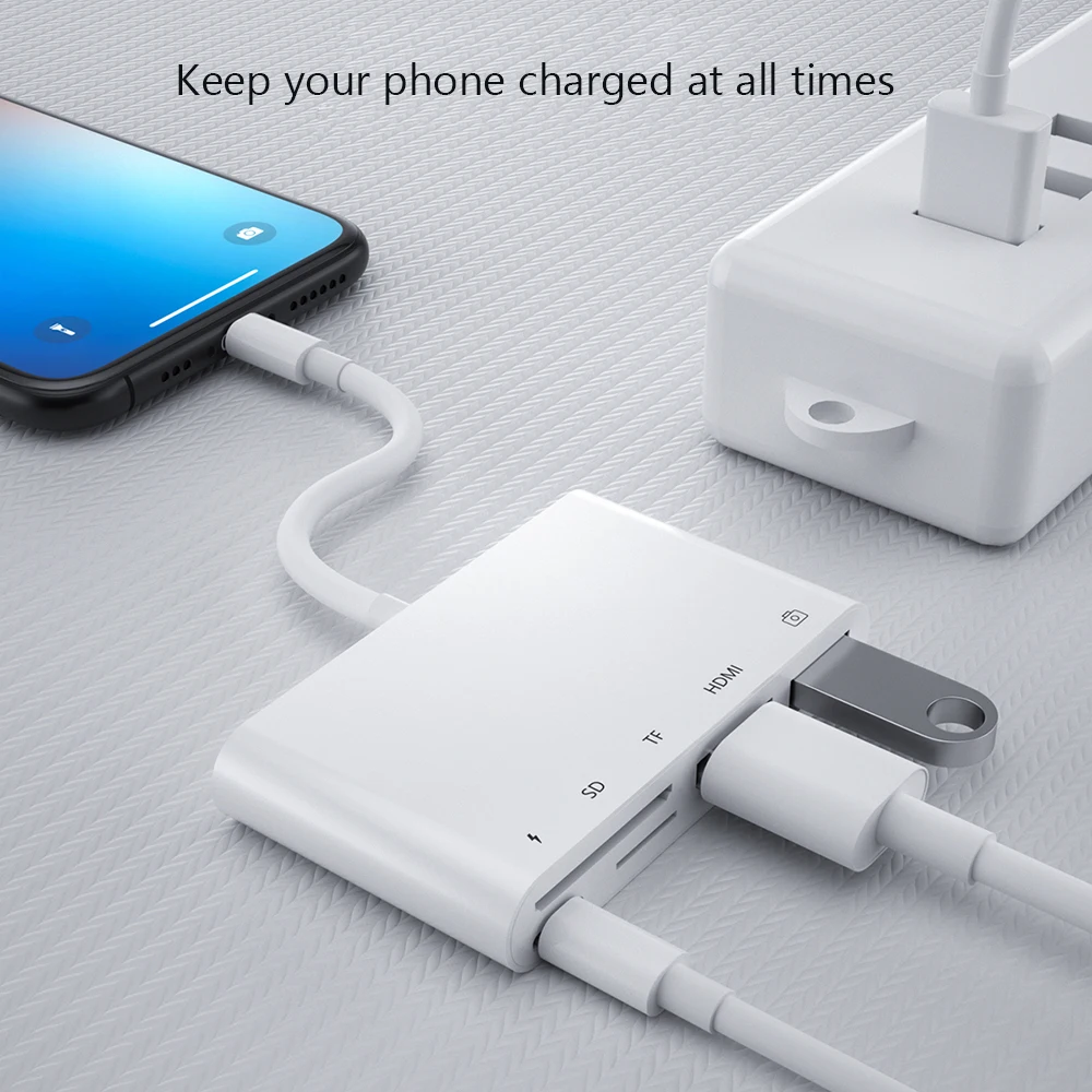 Адаптер для камеры 5 в 1 с Lightning на USB HDMI устройство чтения карт SD/TF iPhone iPad iOS14 U диска