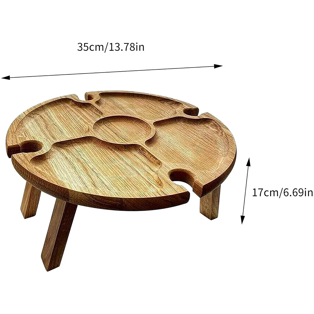 

Wooden Outdoor Folding Picnic Table With Glass Holder Round Foldable Desk Wine Glass Rack Collapsible Table TP-Hot
