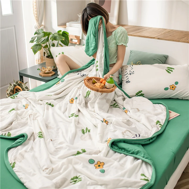 

4pcs Set Cartoon Style Summer Quilt Full Queen Quilt Sofa Bed Cover Children Bedspread Sheet Soft Cotton Towel Blankets For Beds