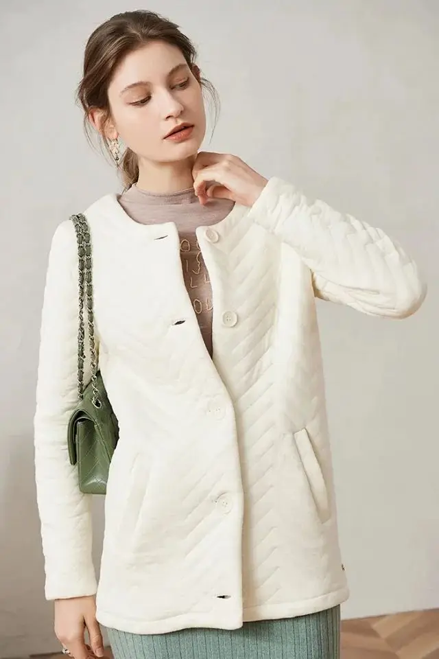 Женское пальто белая хлопковая куртка в форме бриллианта на осень и зиму