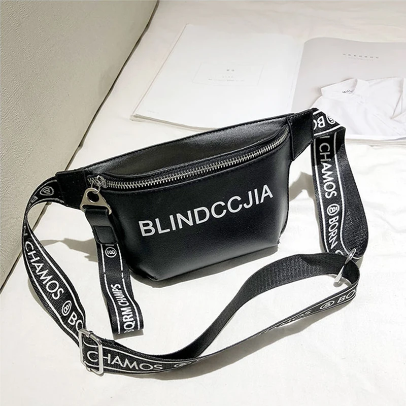 Black waist bag Поясная сумка, модная женская поясная сумка, поясная сумка, новинка, с буквенным узором, сумка-мессенджер, набедренная посылка, PU, Женская нагрудная сумка, кошелек для телефона - Цвет: Black waist bag