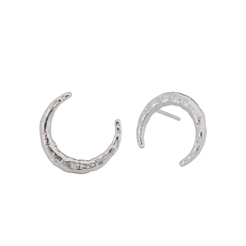 

CH-1075 Korean version of S925 sterling silver earrings temperament gold and silver tin foil paper pattern moon female earrings