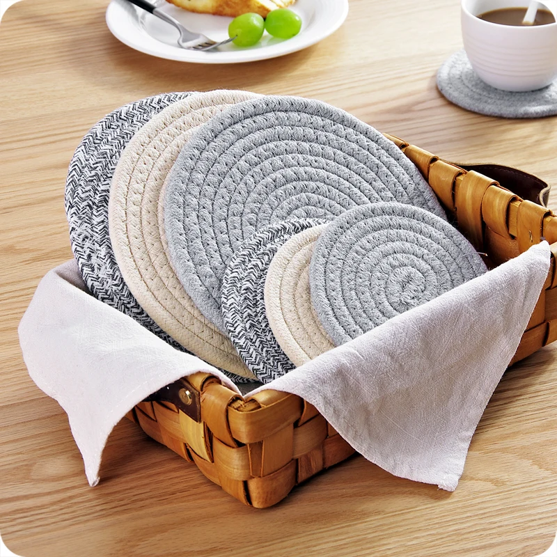 

Round Cotton Knitting Table Mat Heat Insulation Pot Holder Round Coasters Coffee Drink Tea Cup Table Placemats Mug Coaster