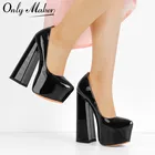 Женские туфли с круглым носком Onlymaker, туфли-лодочки на платформе 16 см на массивном высоком каблуке с ремешком на щиколотке, туфли на толстом каблуке большого размера
