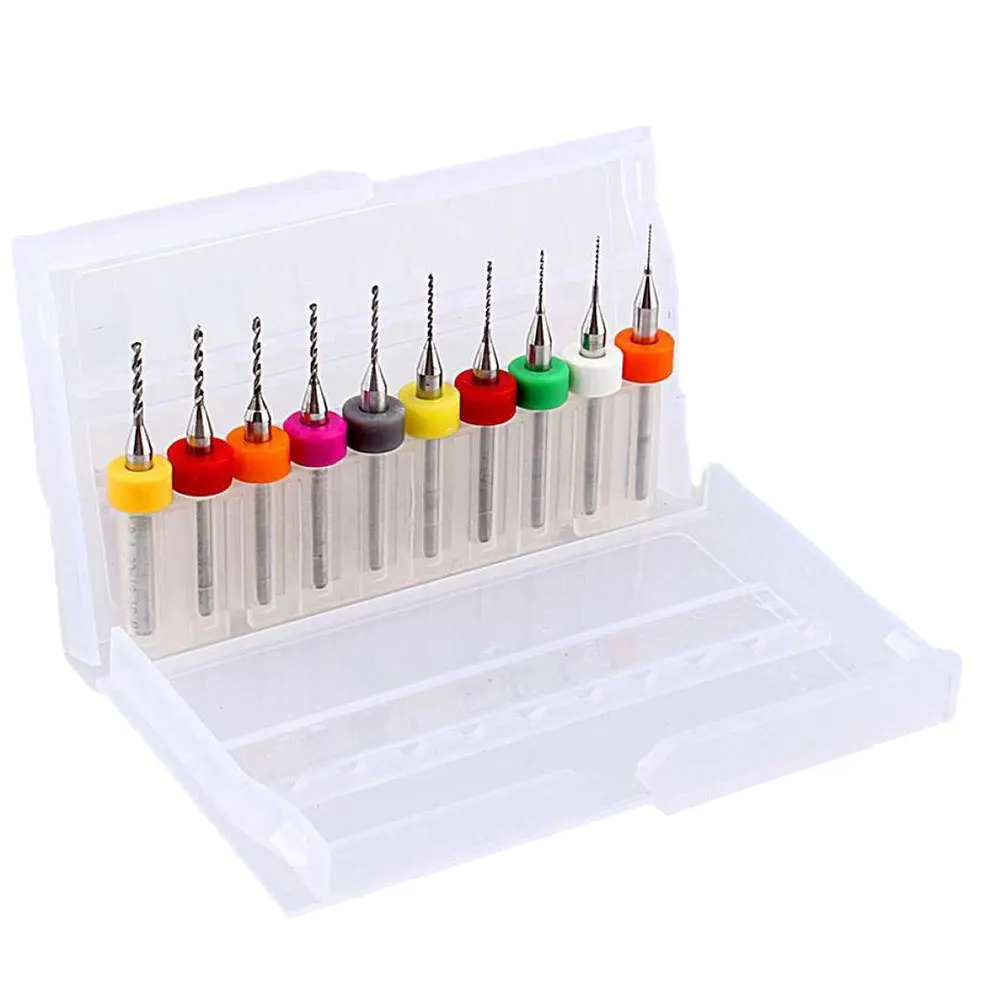 

10PC 0.1-1.0mm PCB Drill Bit Set Carbide CNC Drill Tool kit for Drilling PCB Circuit Board Spiral Engraving Bit Tungsten Carbide
