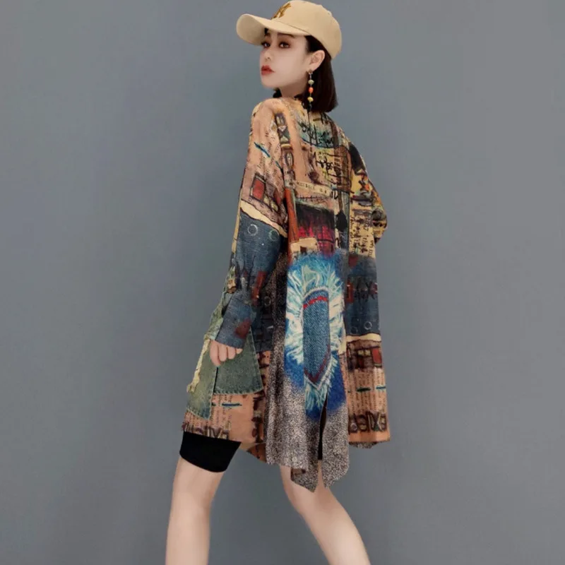 Женский джинсовый свитер с вышивкой QING MO Свободный пуловер большого размера