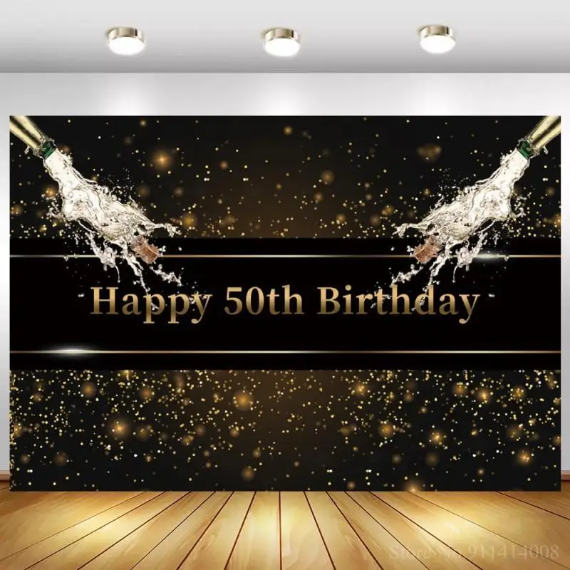 

Champagne Pour Golden Light Polka Dots Happy 50th Birthday Party Backdrop Women 20 30 40th Celebration Decor Photo Background