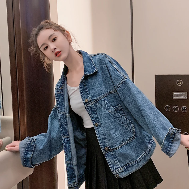 Новинка 2020 года однотонная джинсовая куртка с отложным воротником для женщин