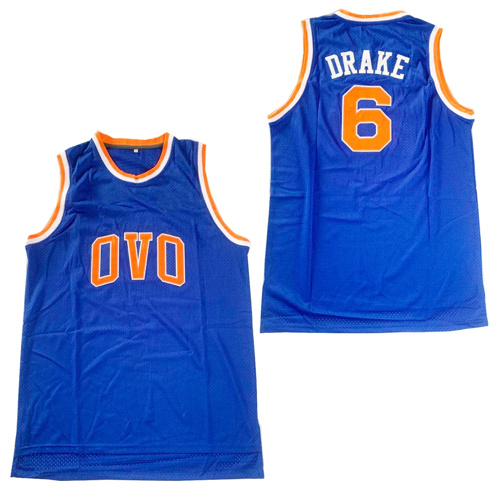 

BG basketball jerseys ove 6 DRAKE Embroidery sewing Outdoor sportswear Hip-hop movie jersey bule 2020 summer big