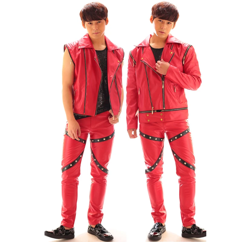 Мужские костюмы для ночного клуба с Красной металлической молнией локомотивное