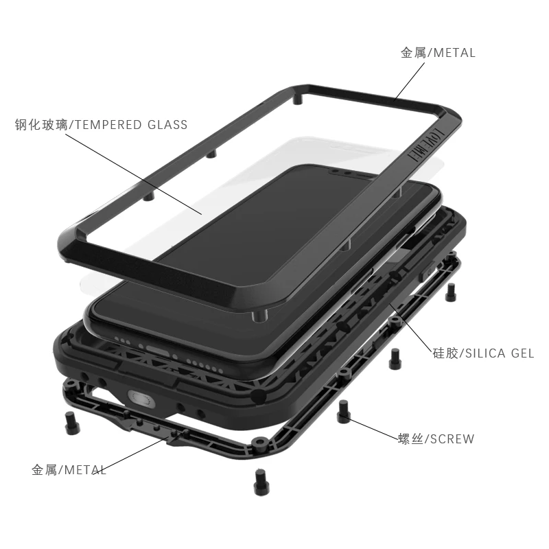 

Tempered Glass Metal Bumper Aluminum Armor Phone Case for iPhone 11/iPhone 11 Pro /iPhone 11 Pro Max Full Body Shockproof Cover