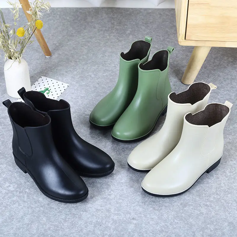 

Rainy Green Chelsea Boots Woman Waterproof Rainshoes Ladies Mid-Calf Rain Boots Woman Plain Color Garden Shoes Women's Galoshes