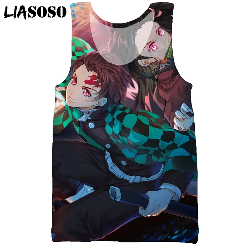 

LIASOSO Men's Anime Vest Demon Slayer Fashion Summer Beach Sleeveless Harajuku Tank Tops Casual Streetwear Hip Hop 3D Print Fit