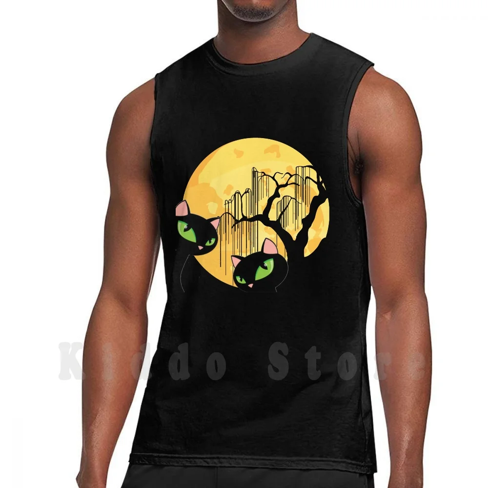 

Черная уличная майка с котом, черная двойная жилетка, 100% хлопок, черная уличная кошка, уличная кошка, черная уличная кошка, Черный кот