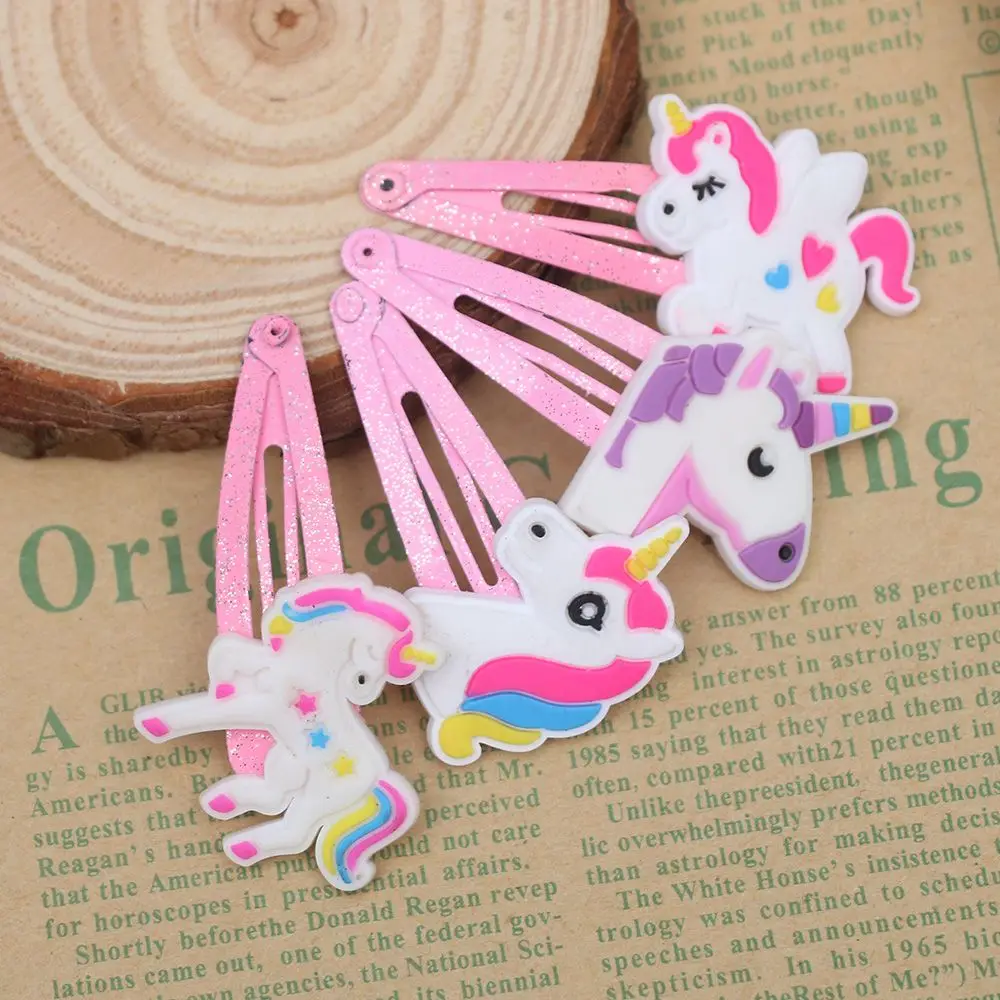 1 пара Единорог заколки для волос в виде симпатичных животных шаржа PVC шпильки