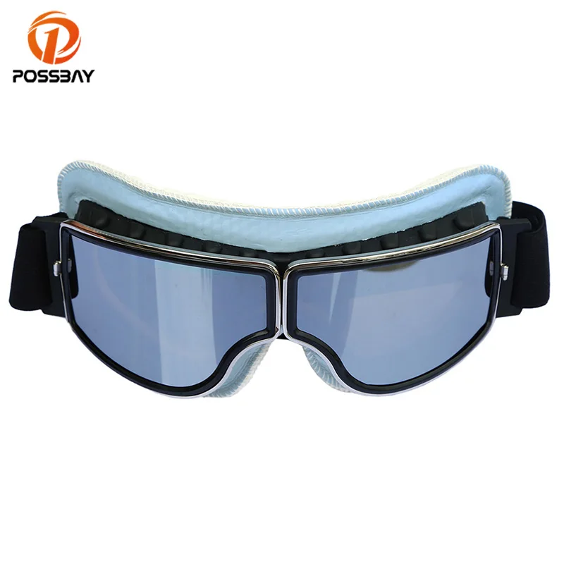 Posbay мотоциклетные очки кожаные белые и синие зимние спортивные для катания на