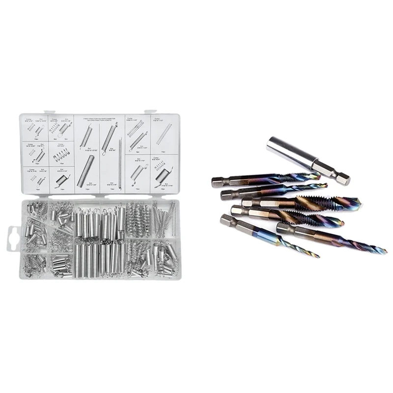 

Promotion! 7Pc M3-M10 Titanium Coated HSS Spiral Flute Metric Taps Set & 200 Piece Extension and Compression Spring Combination