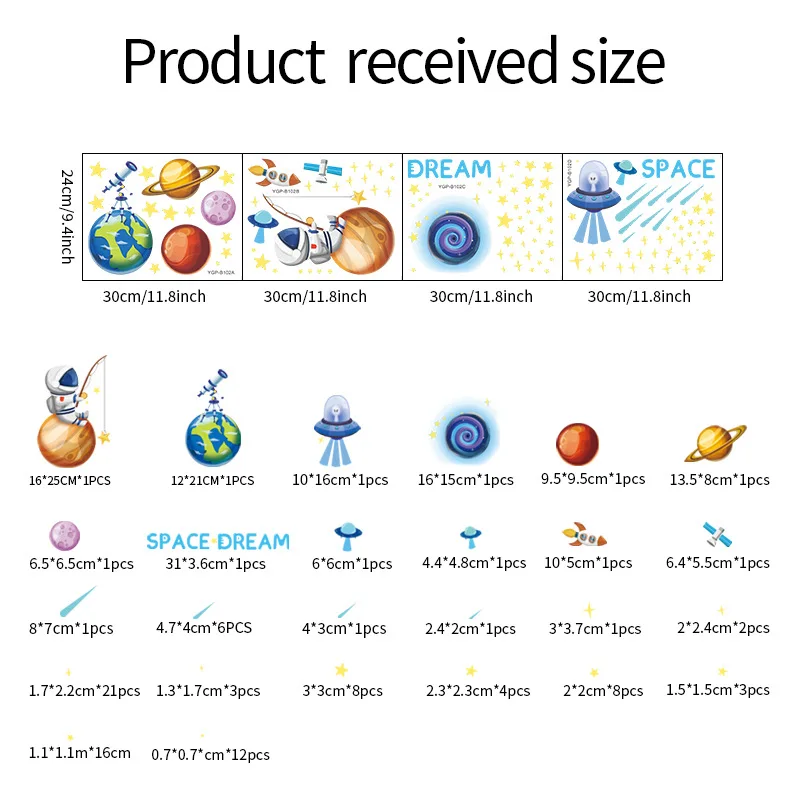 

Luminous Space Planet Astronaut Wall Sticker Cartoon Fluorescent Space Dream Children's Room Blue Light Decorative Sticker