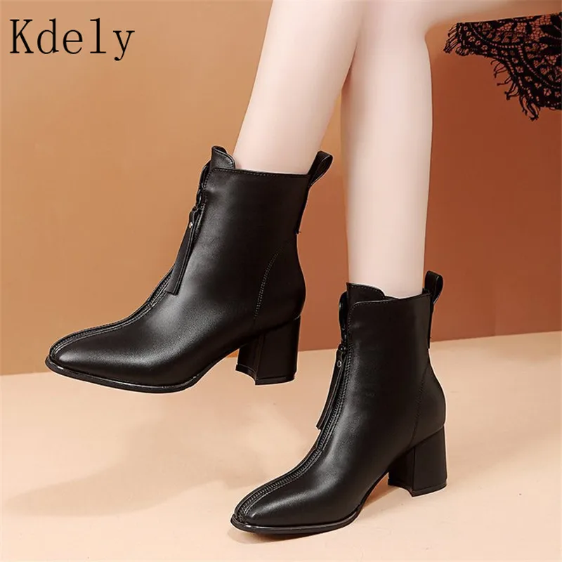 

Ankle Boots Women Chunky Heeled Plush Shoe Woman Chic Shoes Lady Black Boot Zapatos De Mujer Zip