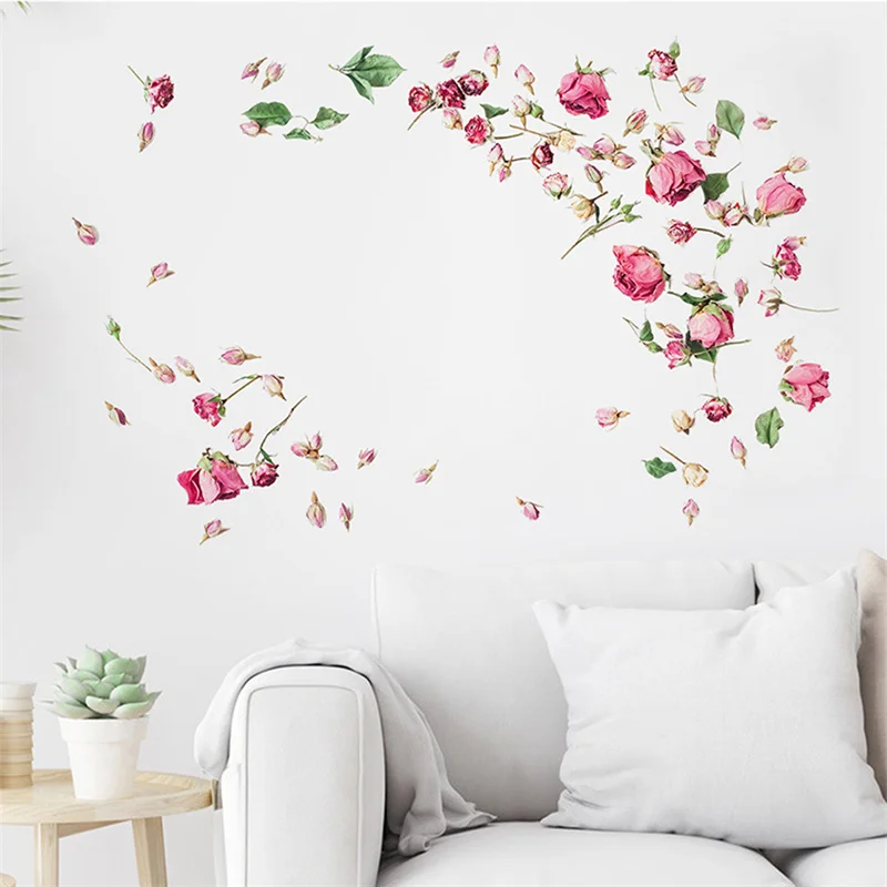 Красивые летающие розы настенные Стикеры художественные наклейки для спальни