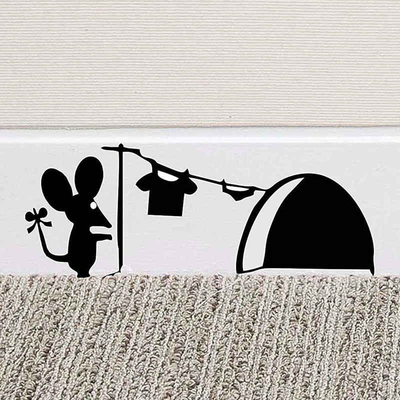 

Cute Mouse Hole Wall Art Sticker Washing Vinyl MICE Home Skirting Board Funny PVC Home Kids Room Wall Stickers
