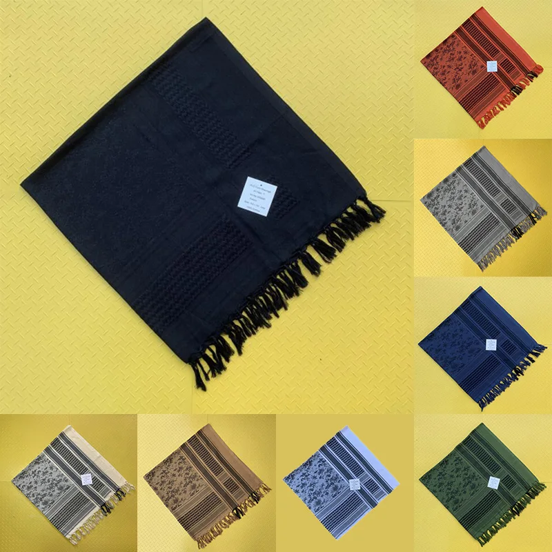 

Tactical Arab Cotton Shemags Hunting Military Shemagh Face Neckwarmer Palestinian Keffiyeh For Men's Women's Scarf Desert Black