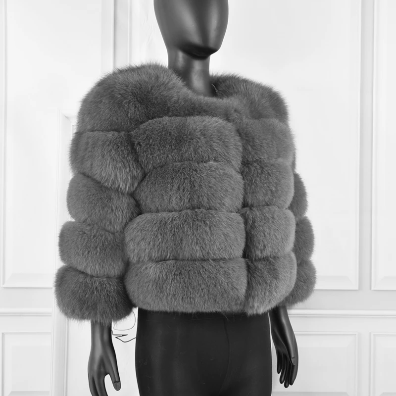 Natural 50CM Real Fox Fur Coat Women Winter Vest Jacket Fashion Outwear Real Fox Fur Vest Coat Free Shipping