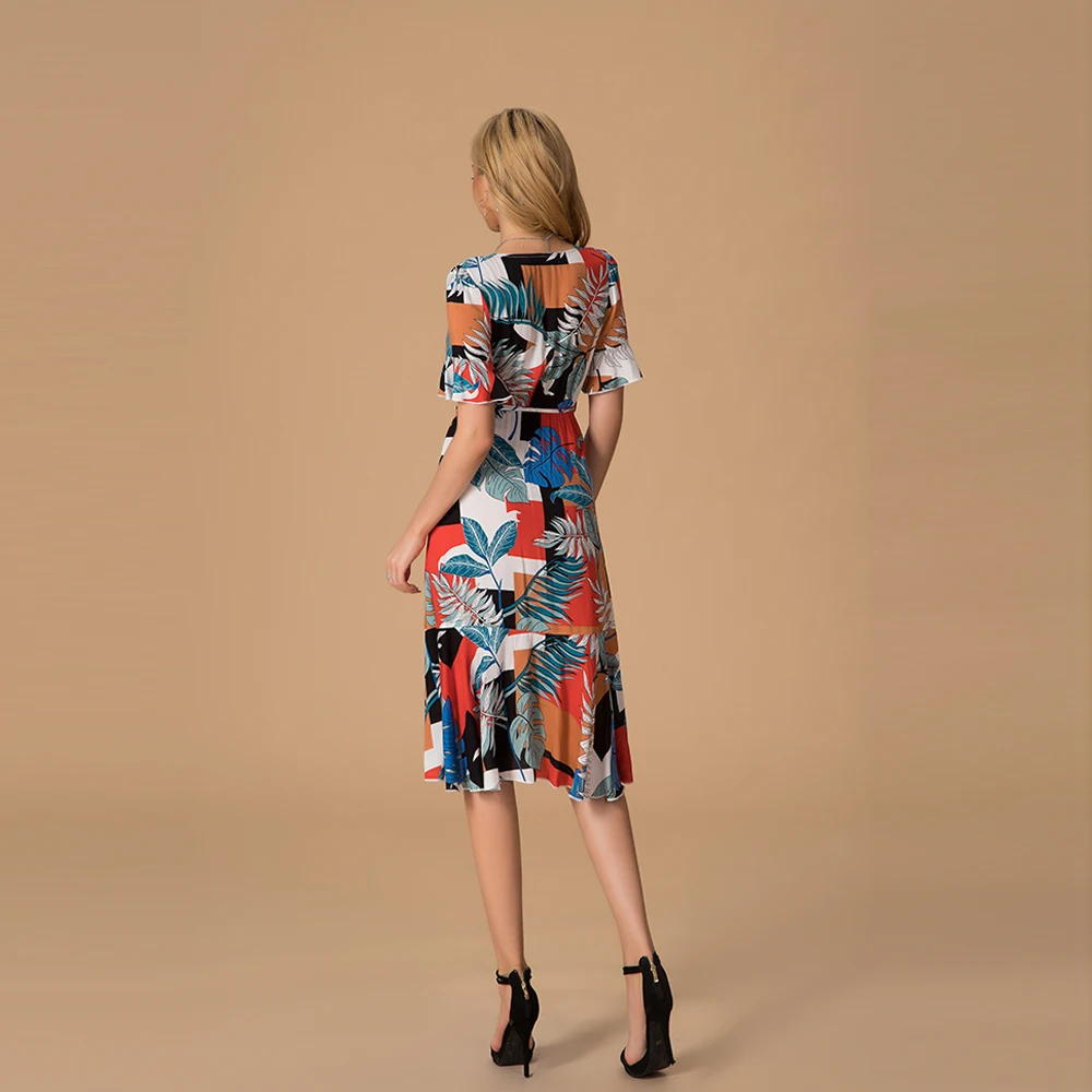 

Dress for Women Party Dresses Short Sleeved V-neck Midi Dress Summer Slim High Waist Dresses Lady