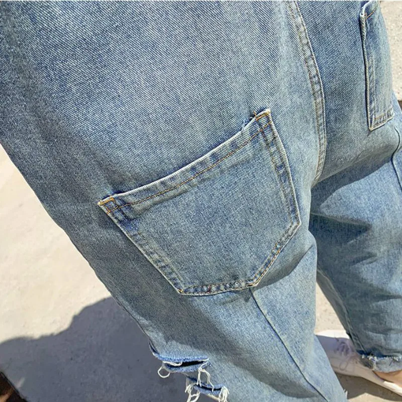 

Jumpsuits Women Hole Vintage Sleeveless Loose Womens Ulzzang Fashion Pocket Retro Summer Casual Suspender Simple Ins All-match