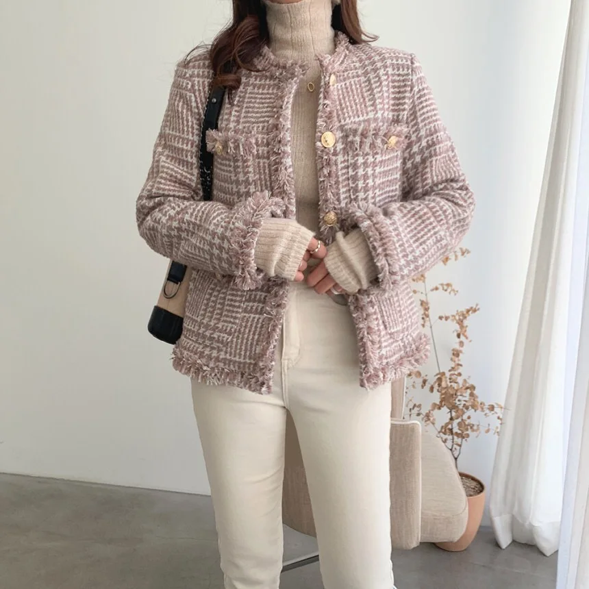 

Винтажный однобортный Женский приталенный Блейзер с карманами, осенне-зимний женский блейзер с круглым вырезом и длинным рукавом, элегантн...