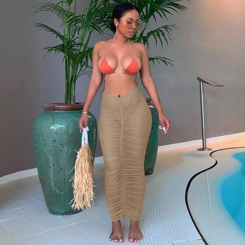 

Autumn Style Mesh One Piece Pleated Skirt Two Piece Suit European and American Style Solid Color One Step Dress Female Clothes
