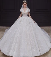 robe de mariee 2020 new princess luxury lace wedding dress v neck appliques beads flowers bridal gowns vestido de noiva