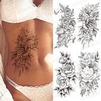 sketch waterproof temporary tattoo sticker fake sleeve lotus rose water transfer under breast shoulder leg flower body art tatto