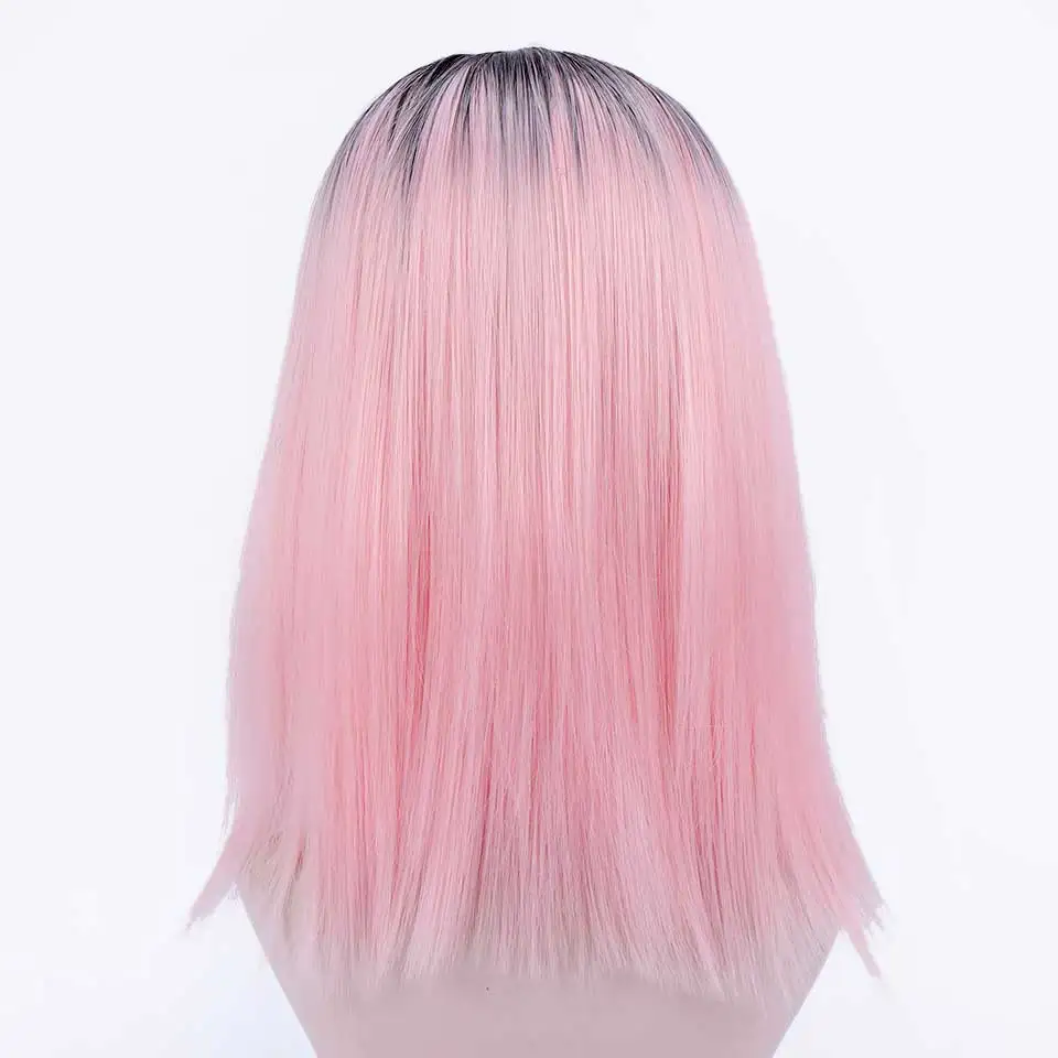 

MEIFAN Ombre Pink/Black Straight Heat Resistant Synthetic Hair Wigs for Women Natural Hair Short Bob Cosplay Or Party Wigs