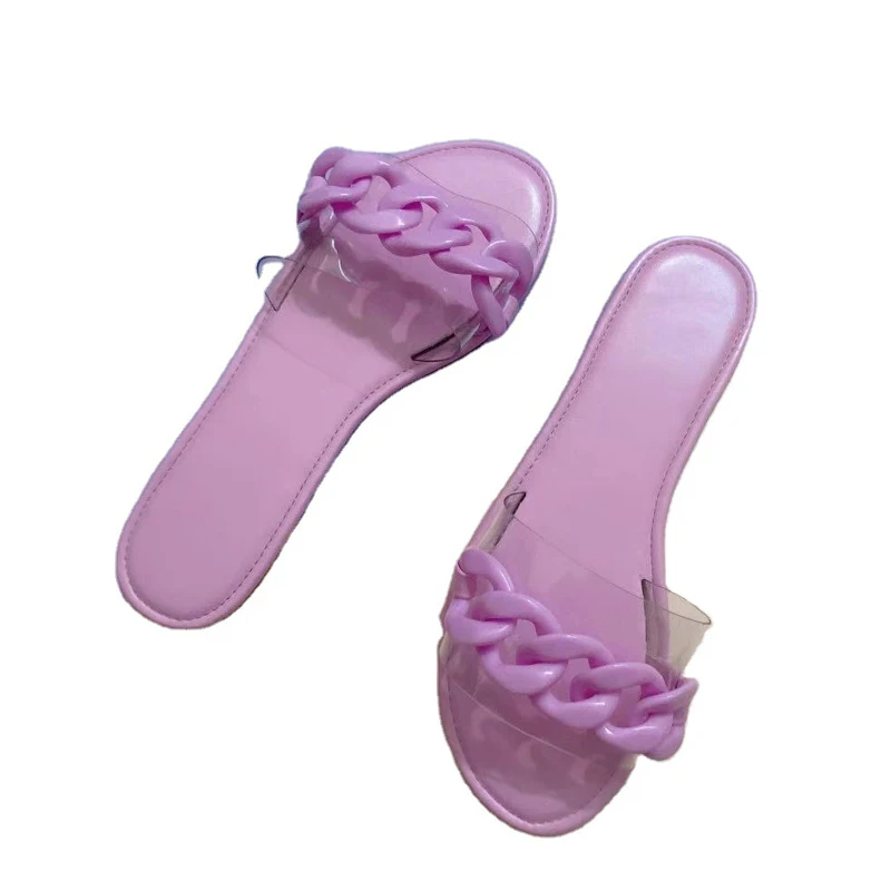 

2021 Women Slippers Flat Heel Slides Sandals Shoes For Woman Casual Female Flip Flops Fashion Chain Beach Slippers Flats Shoes