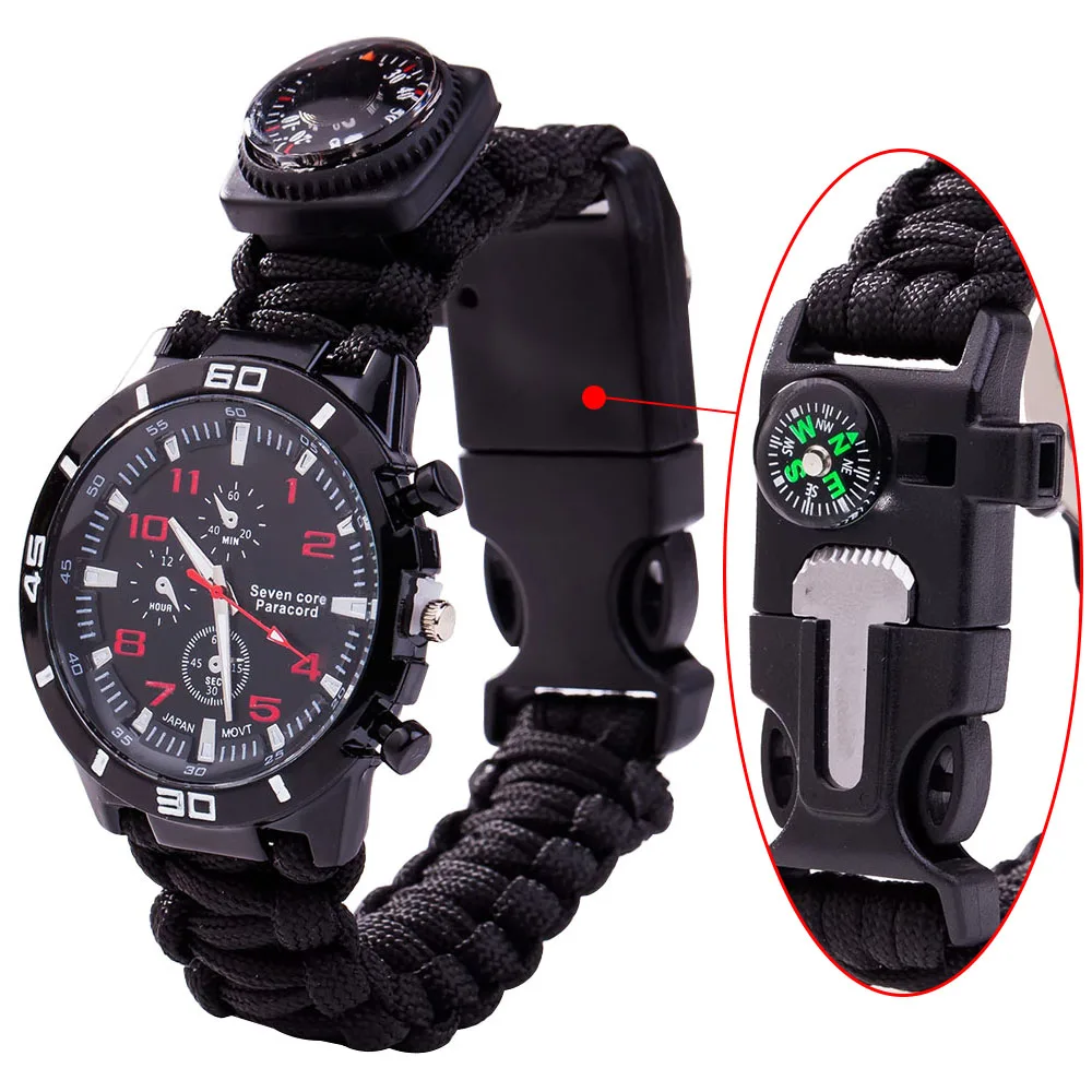 

NEW Multi-Function Outdoor Survival Bracelets Men Women Watch Braided Paracord Strap Compass Lifeline Rope Whistle Bangles