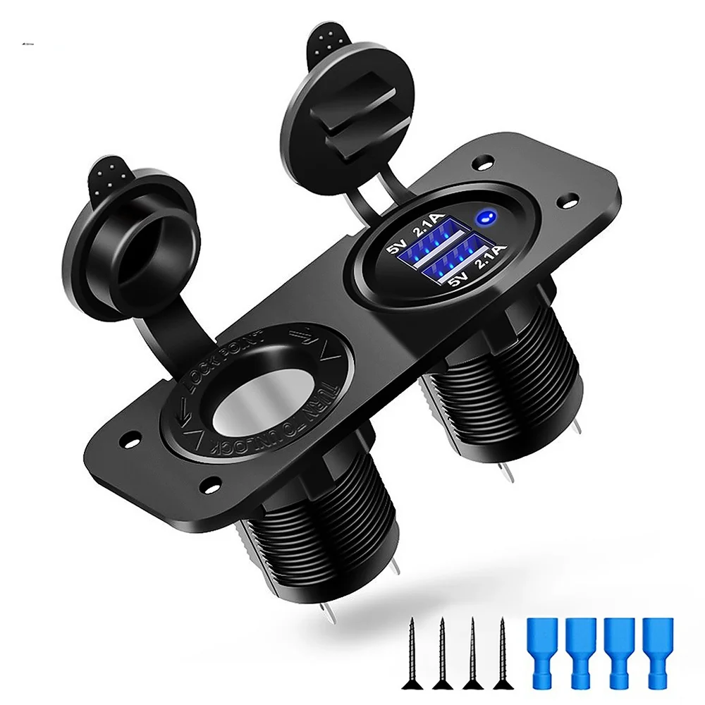 

2 in 1 Dual USB Car Charger 12V Cigarette Lighter Socket Splitter Fast Charger Power Outlet Adapter for Car Boat Moto Accessory