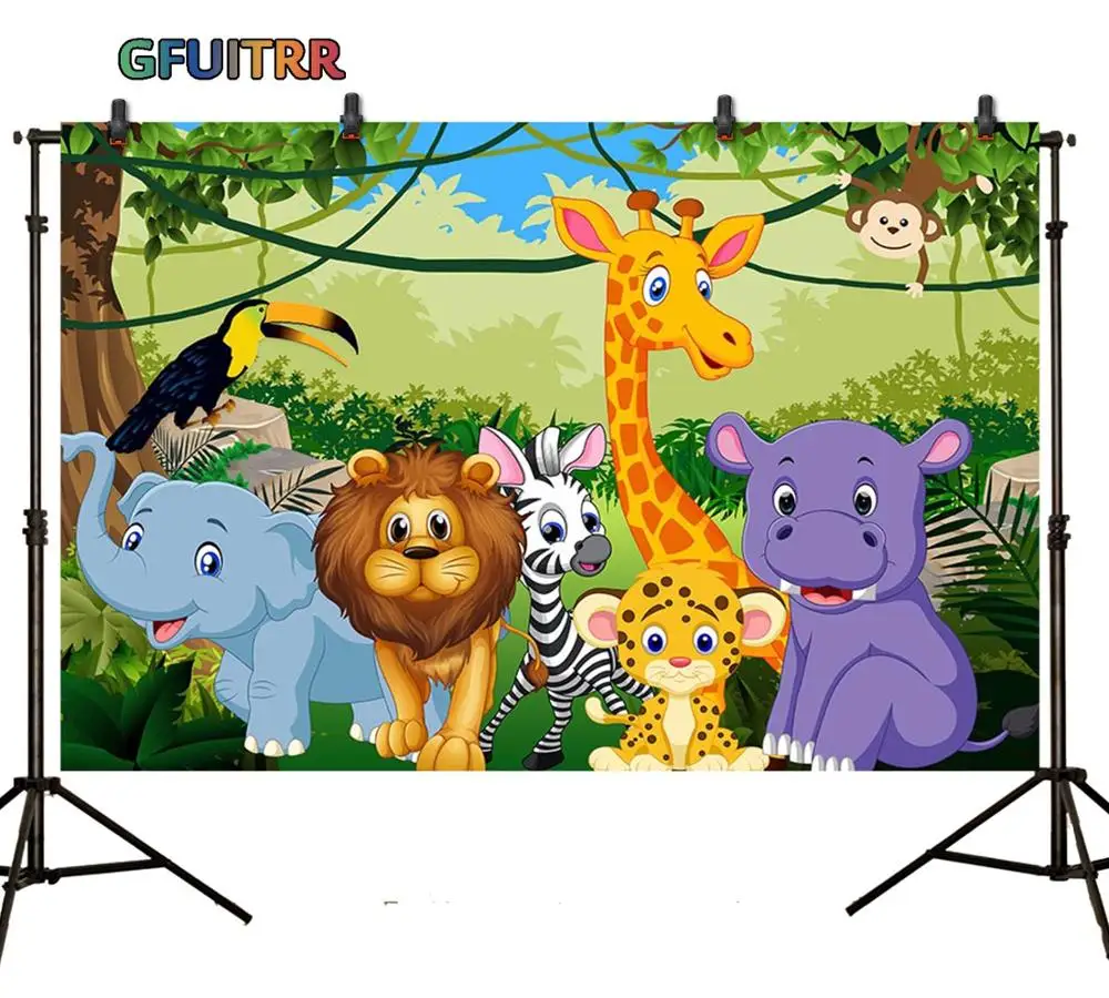 Фон для фотографий Cartoon Lion King для детской вечеринки на день рождения с зеброй, слоном, бегемотом и обезьяной из виниловых реквизитов.