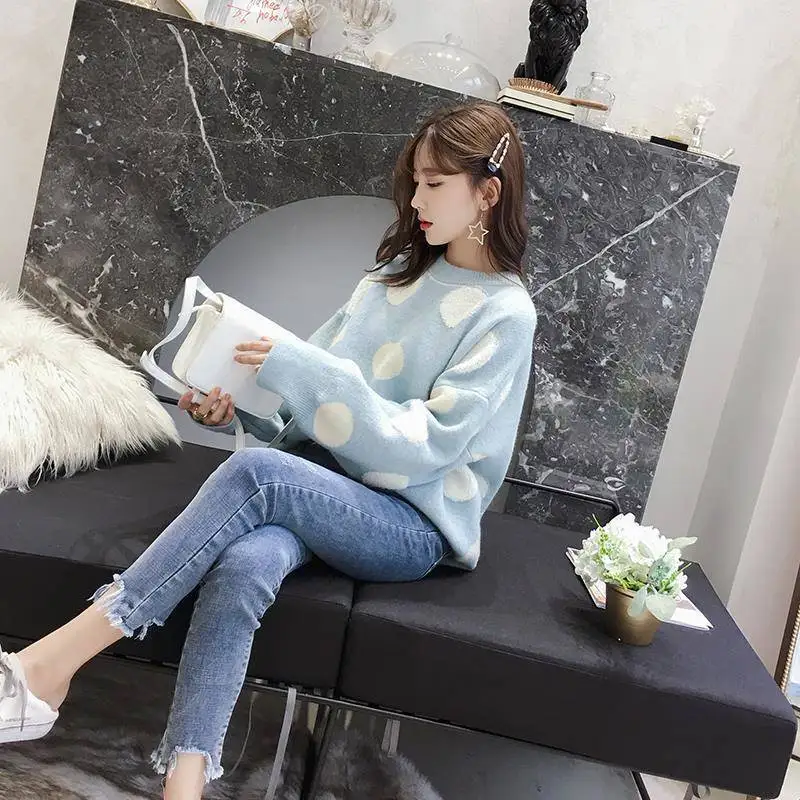 Сетчатый красный женский пуловер Ins Super Fire осенне-зимний милый свободный свитер в